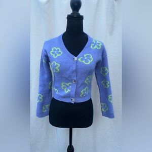 Art Class Long Sleeve Button Up Cardigan Sweater Purple Floral Girls Size Large